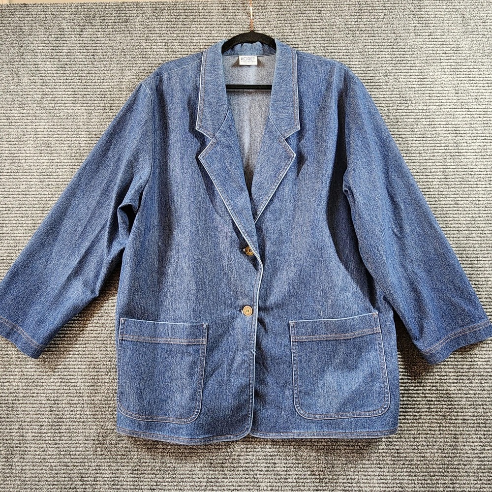 Vintage‎ Koret City Blues Jacket Womens 20 Denim Blazer 3/4 Sleeve USA Plus 80s